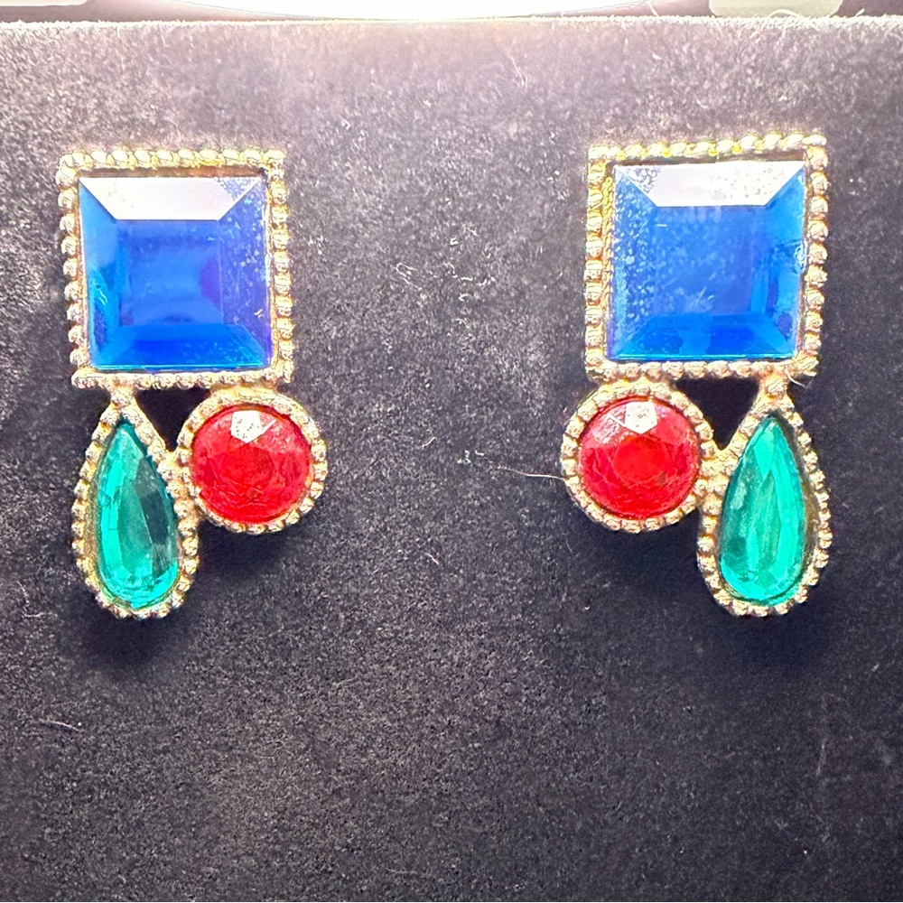 Elegant Blue and Red Gemstone Earrings